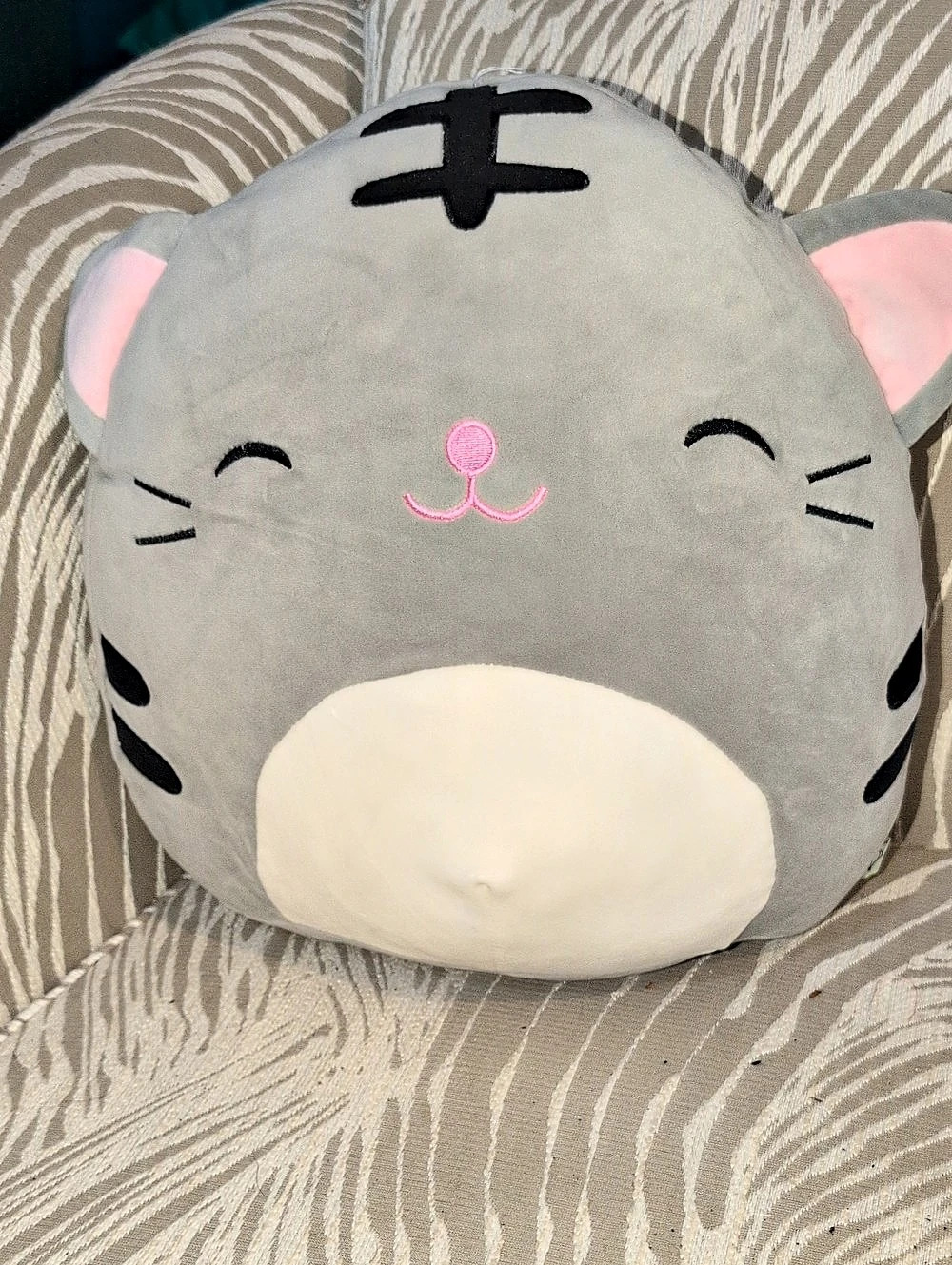 Squishmallows Tally the Grey Tabby Cat Plush Gray & Pink